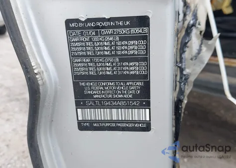 2004 Land Rover Discovery S из США, поврежденный, VIN SALTL19434A851542